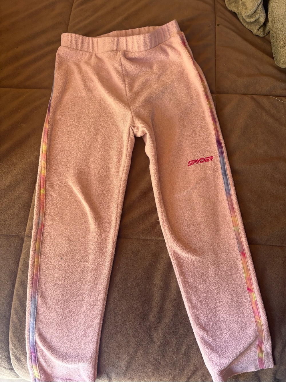 Spyder Kids Pink Fleece Leggings with Rainbow Side Trim